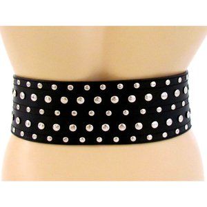 Blue Deep Black Leather Silver Metal Studded 3"Wide 38" Long Designer Belts